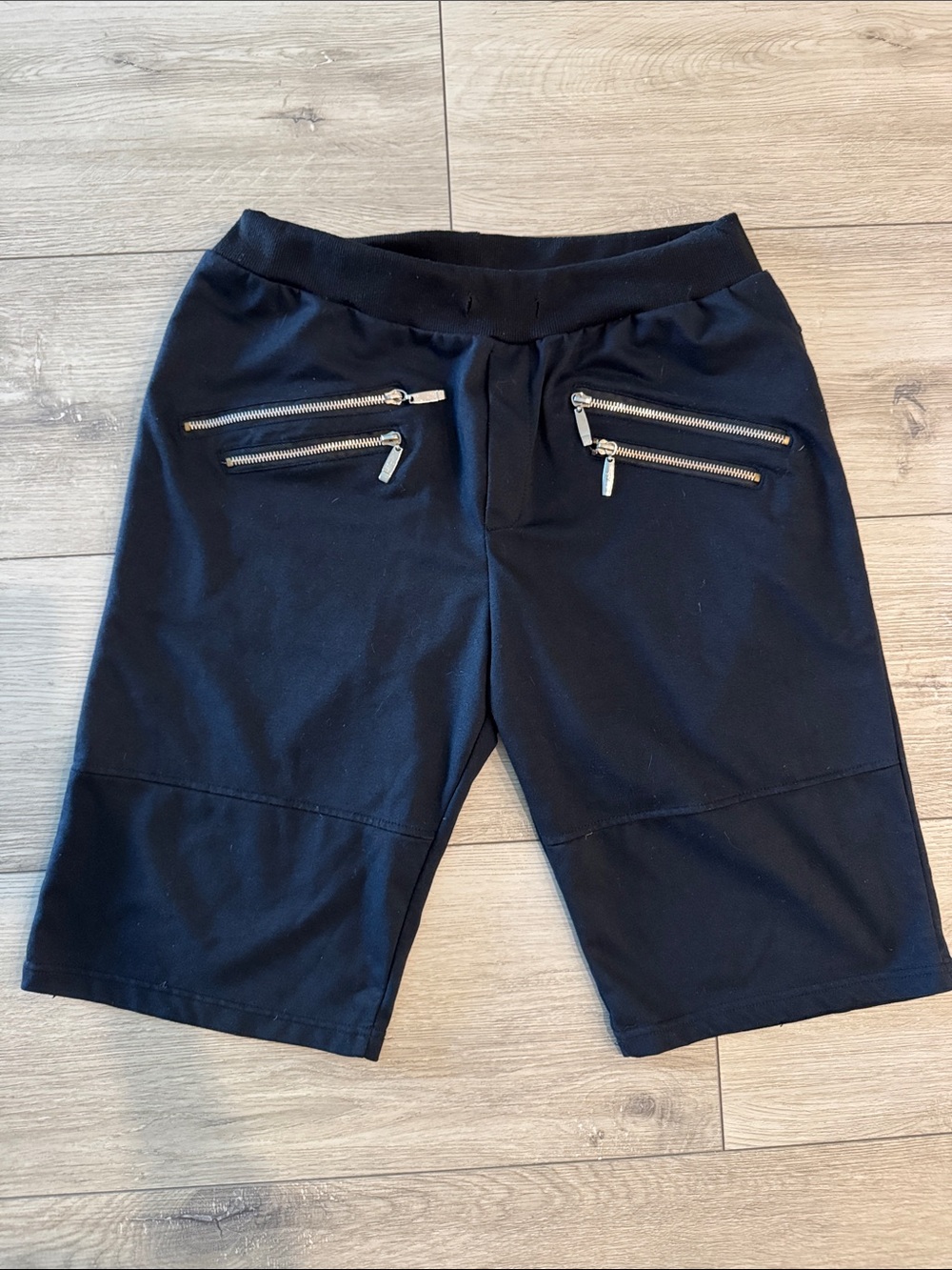 American Stitch Black Athletic Shorts with Silver Zipper Accents
